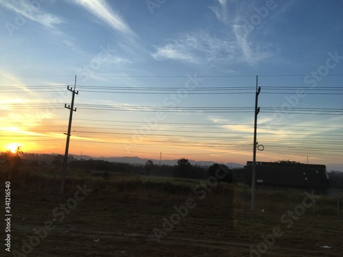 power lines at sunrise