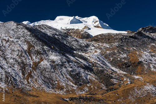Mera peak mountain view from Kongma Dingma campsite in Himalaya mountains range, Nepal photo