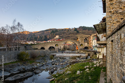 Medieval bridge in Camprodon town, Gerona, Spain.