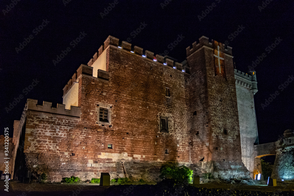Castelldefels castle at night in Barcelona, Catalonia, Spain.