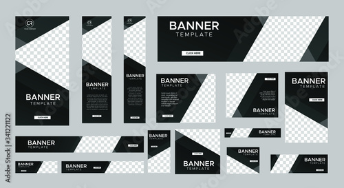 set of creative web banners of standard size with a place for photos. Business ad banner. Vertical, horizontal and square template. vector illustration EPS 10	 photo