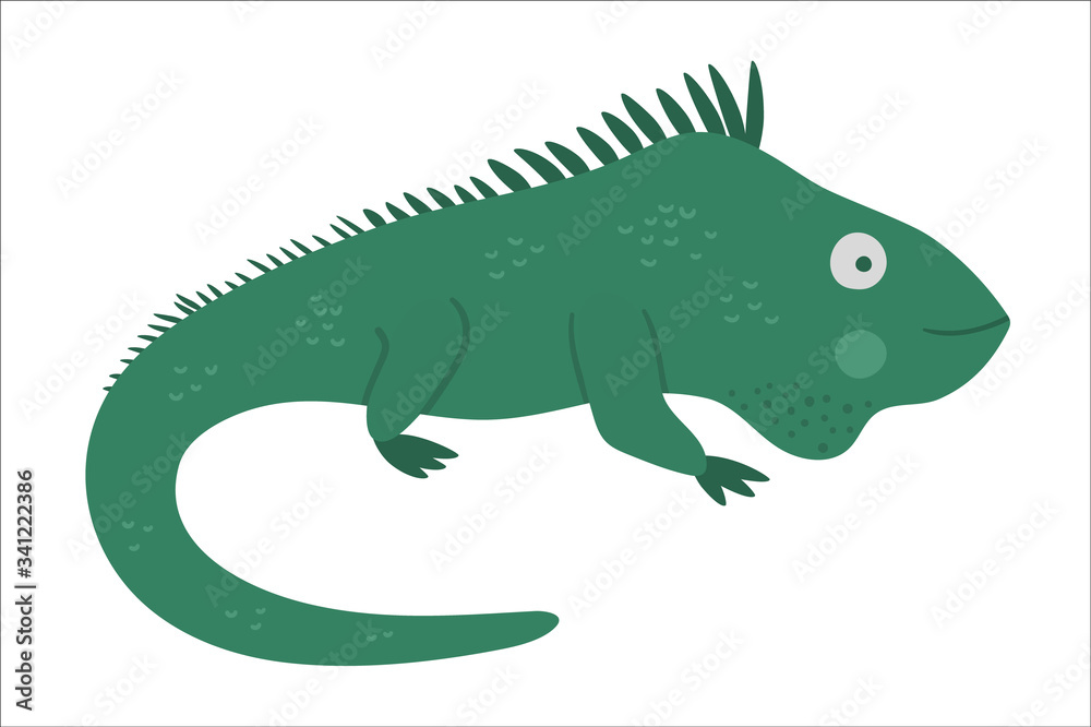 Fototapeta premium Vector cute iguana isolated on white background. Funny tropical exotic animal illustration. Bright flat picture for children. Jungle summer clip art.
