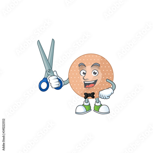 Cute Barber rounded bandage cartoon character style with scissor
