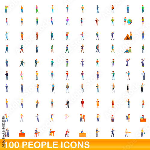 100 people icons set. Cartoon illustration of 100 people icons vector set isolated on white background