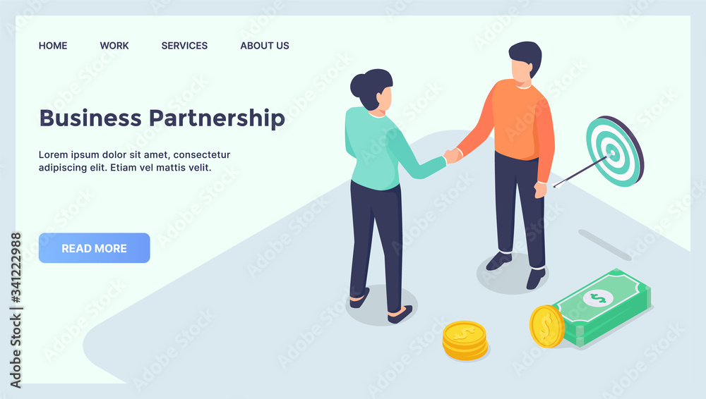 business partnership deals for website template landing homepage with modern isometric flat