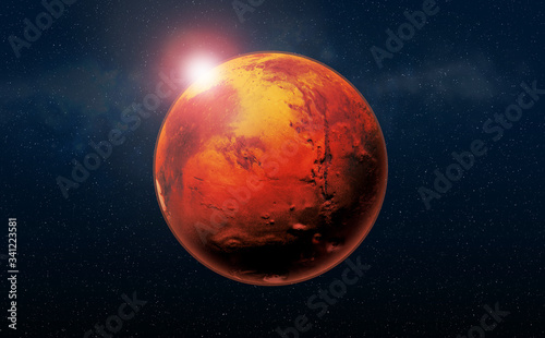 Fototapeta Naklejka Na Ścianę i Meble -  Mars the Red planet of the solar system in space. High resolution art presents planet Mars in space.