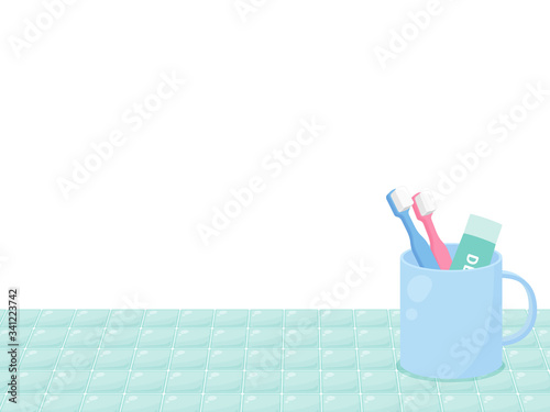 洗面所のフレームイラスト_緑_歯ブラシ
