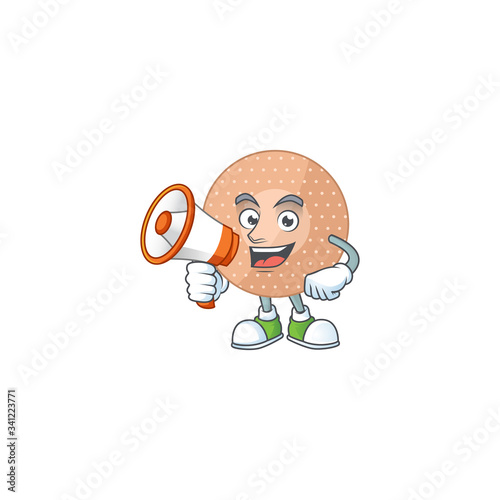 A picture of rounded bandage cartoon design style speaking on a megaphone