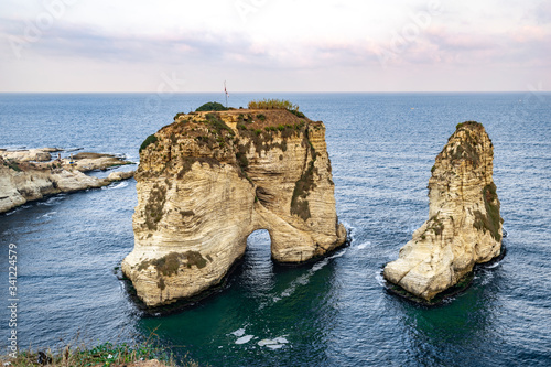 Fototapeta Naklejka Na Ścianę i Meble -  Rawsha (Raouché) Rock in the Mediterranean Sea, Beirut, Lebanon