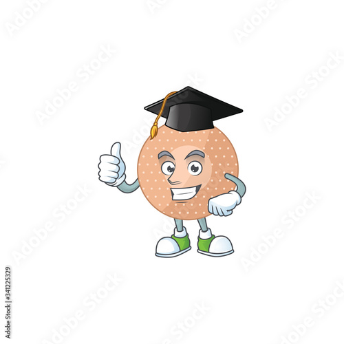 Mascot design concept of rounded bandage proudly wearing a black Graduation hat