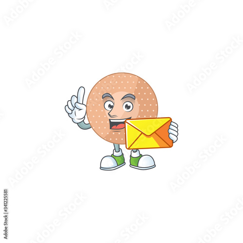 Cute face rounded bandage mascot design bring brown envelope