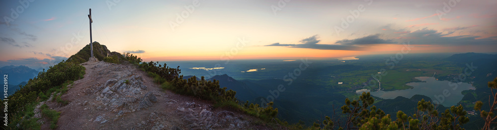 Fototapeta premium panorama landscape herzogstand summit, evening mood