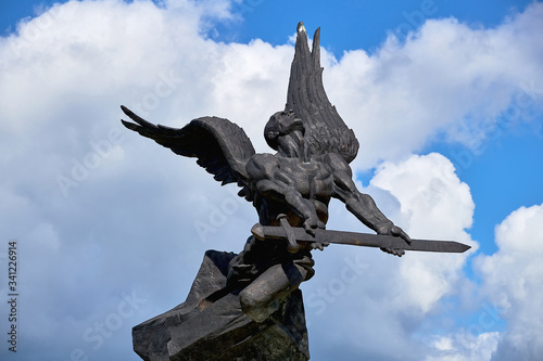 Belarus  Smorgon  August 2019. Monument to the angel with a sword in memory of those who died in the first world war.