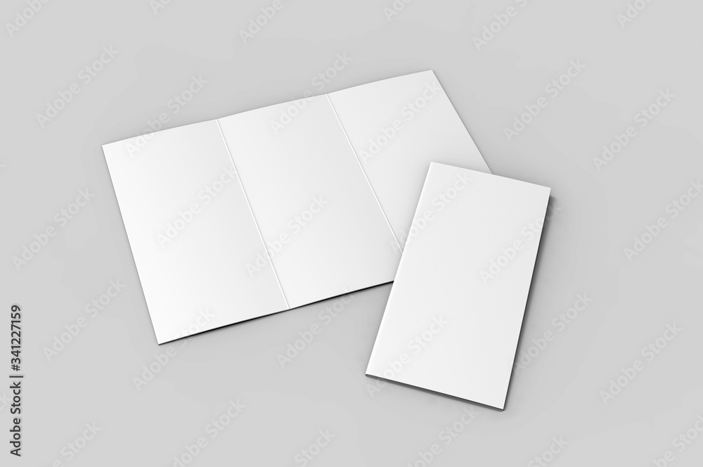 Blank tri fold brochure template for mock up and presentation design. 3d render illustration. Blank tri fold brochure template for mock up and presentation design. 3d render illustration.