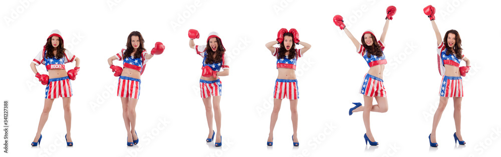 Woman boxer in uniform with US symbols Woman boxer in uniform with US symbols