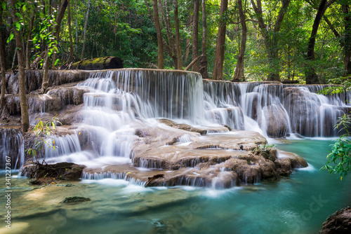 Beauty in nature  Huay Mae Khamin waterfall in tropical forest of national park  Kanchanaburi  Thailand  