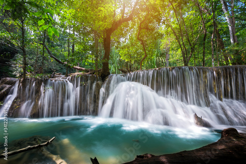 Beauty in nature, Huay Mae Khamin waterfall in tropical forest of national park, Kanchanaburi, Thailand	
