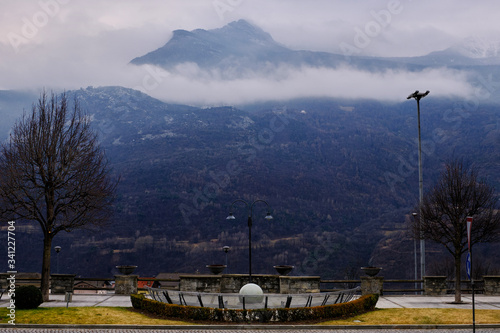 Saint Vincent, Aosta Valley, mountain italian city on alps photo