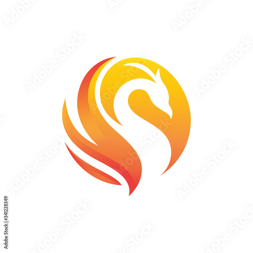 Fiery Dragon Logo Vector. Creative phoenix color logo vector