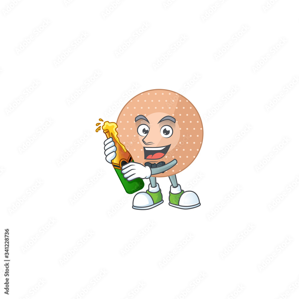 Mascot cartoon design of rounded bandage making toast with a bottle of beer Mascot cartoon design of rounded bandage making toast with a bottle of beer