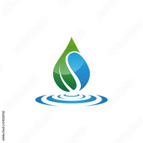 water drop green tree leaf natural logo template
