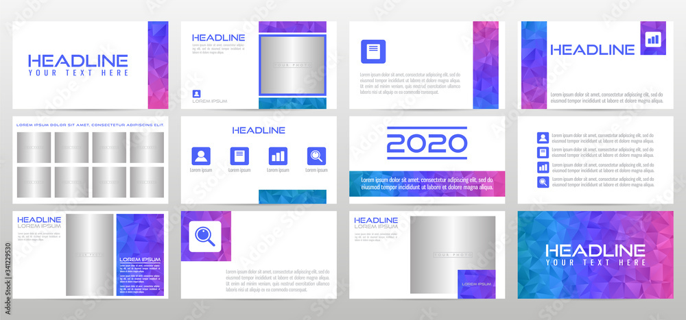 Vector business abstract presentation template. Flyer colorful poster cover design brochure layout in horizontal with blue polygon.