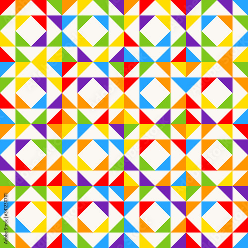 Rainbow mosaic tiles, abstract geometric background, seamless vector pattern.