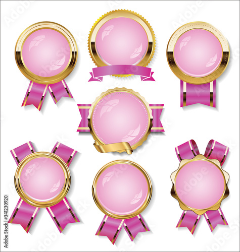 Golden badge labels shields and ribbons retro vintage collection
