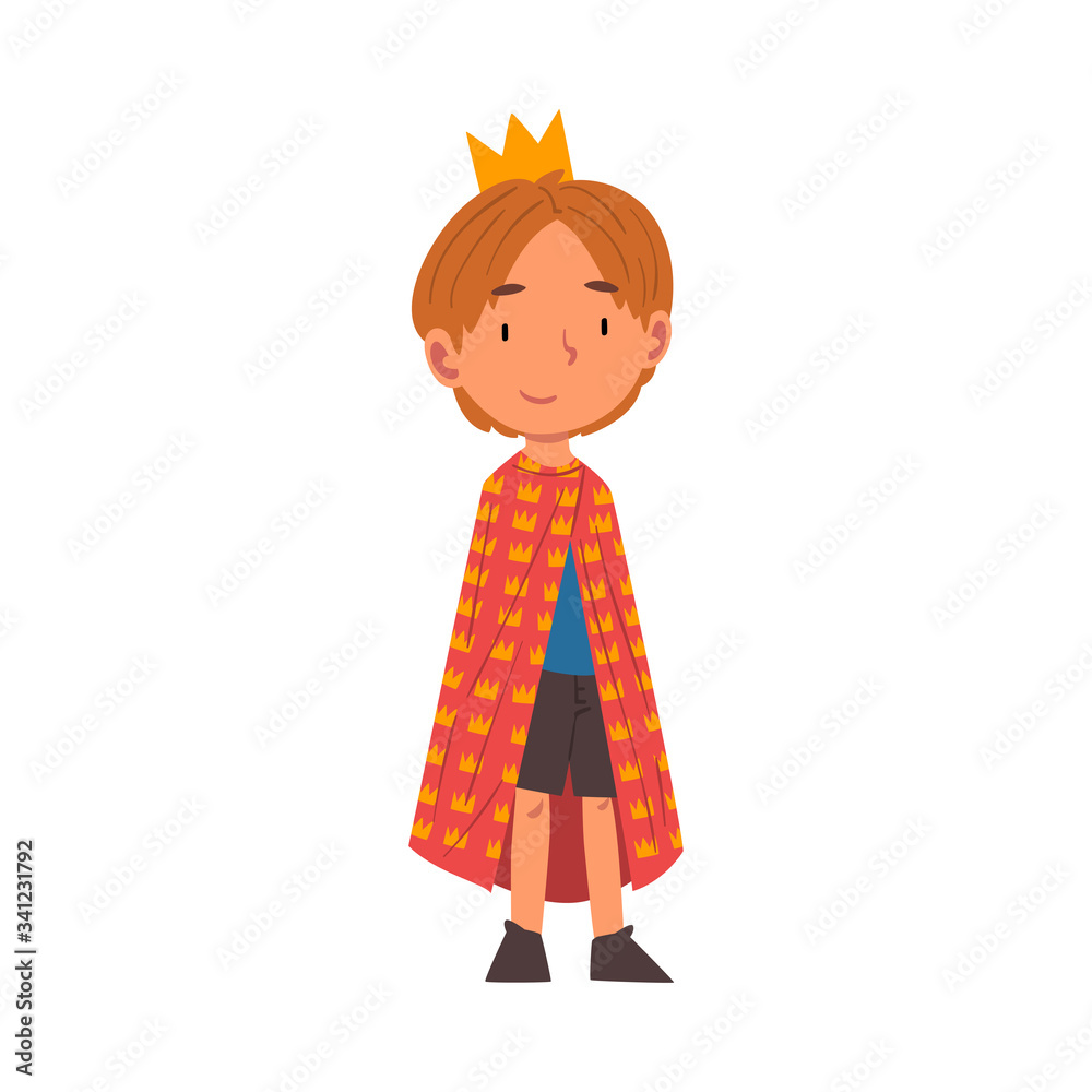 Girl Wearing Prince Costume, Cute Kid Playing Dress Up Game Cartoon Vector Illustration Girl Wearing Prince Costume, Cute Kid Playing Dress Up Game Cartoon Vector Illustration