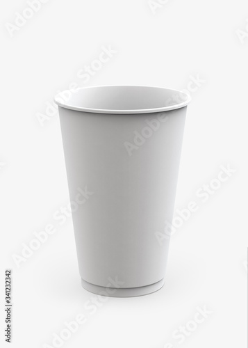 Empty White Paper Cup for Water, Tea, Coffee or other Drinks Isolated on White. 3D Render.