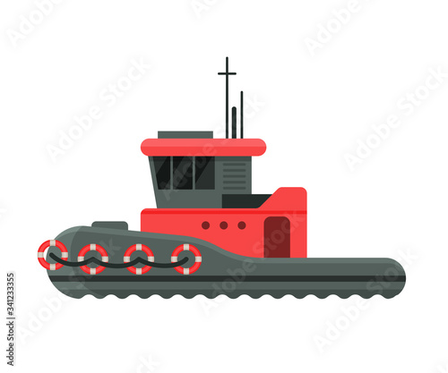 Steamboat Side View, Water Transport, Sea or Ocean Transportation Vector Illustration