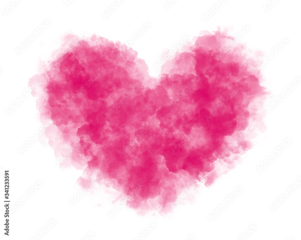 Watercolor isolate abstract pink heart, cloud heart on a white background