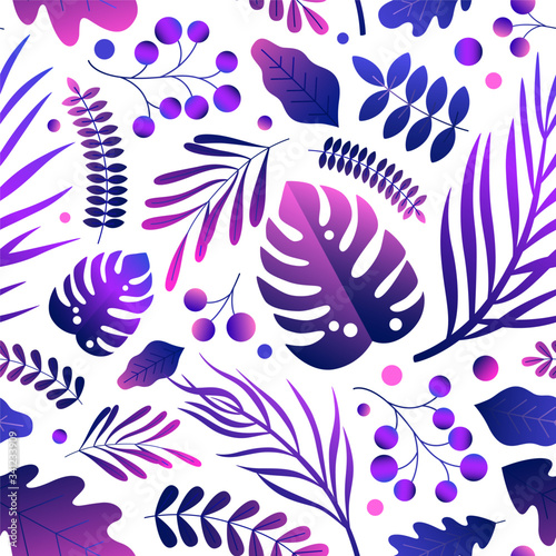Elegant natural gradient bright purple leaves seamless pattern