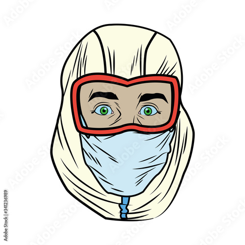 head worker with biosafety helmet character