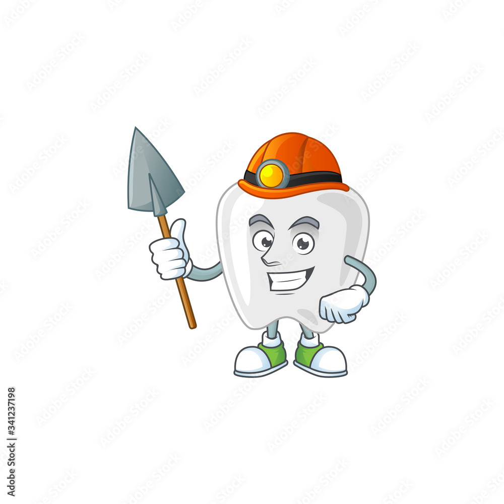 cartoon character design of teeth work as a miner
