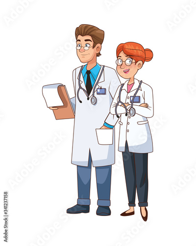 professionals doctors couple avatars characters