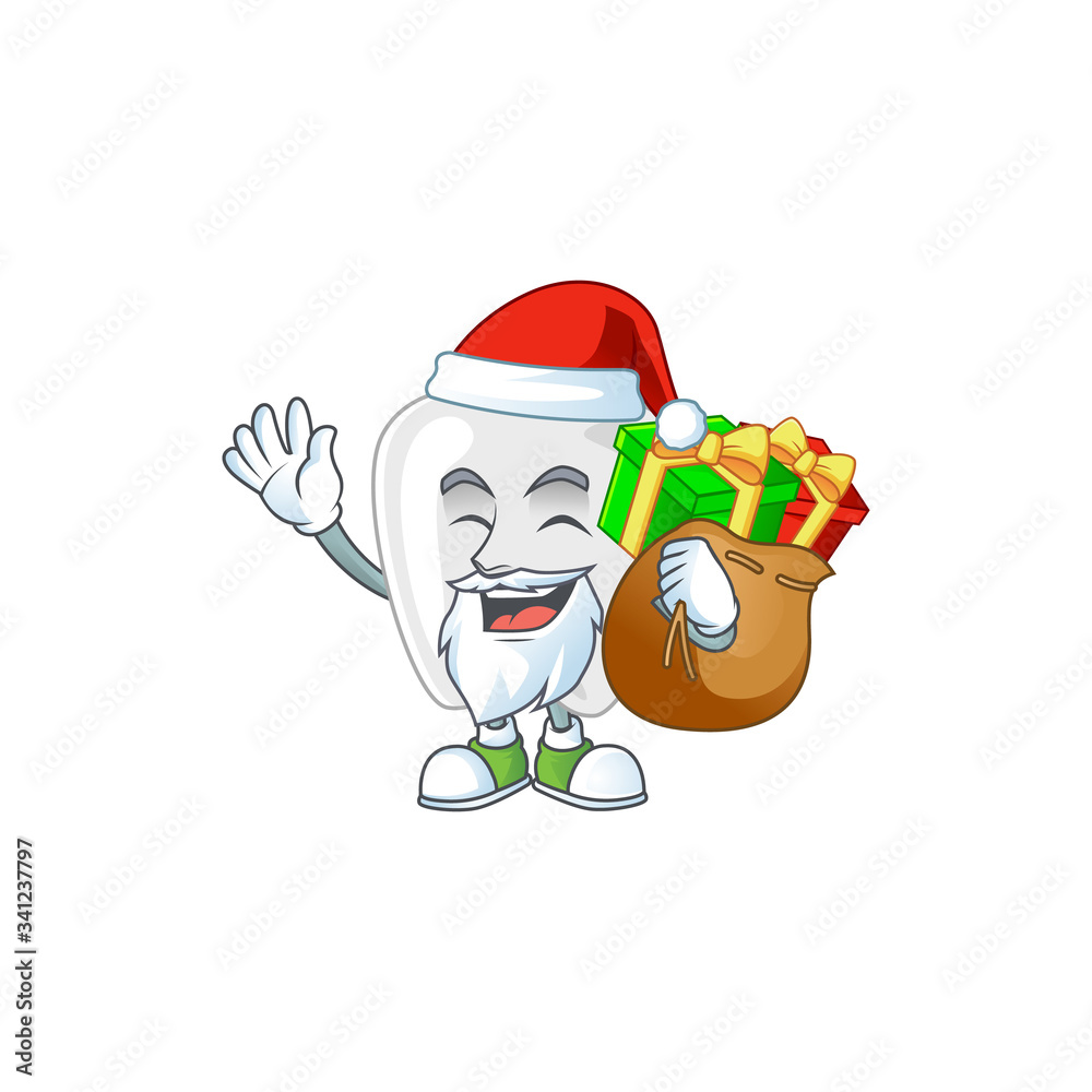 Santa teeth Cartoon character design with sacks of gifts