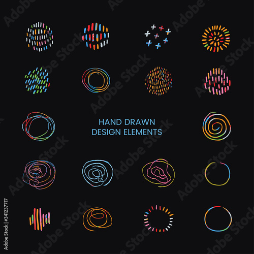 Vector colorful modern set with hand drawn doodle abstract round llustrations. Can be used as elemets for design greeting cards, poster, card, packaging paper design