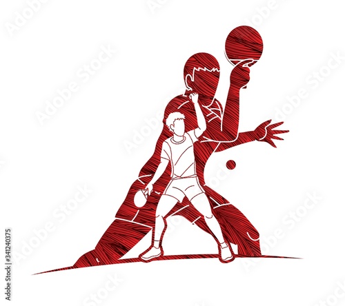 Group of Ping Pong players, Table Tennis players action cartoon sport graphic vector.