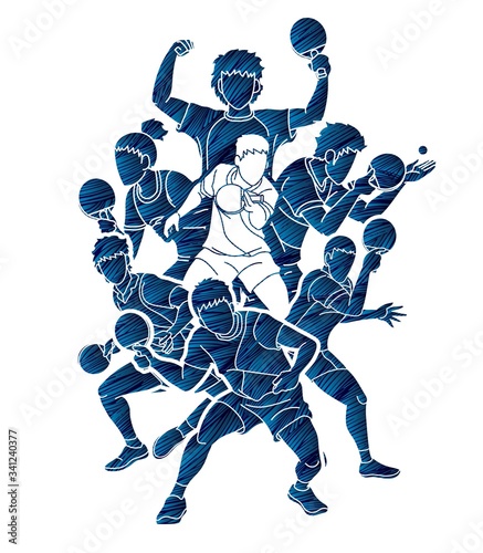 Group of Ping Pong players, Table Tennis players action cartoon sport graphic vector.