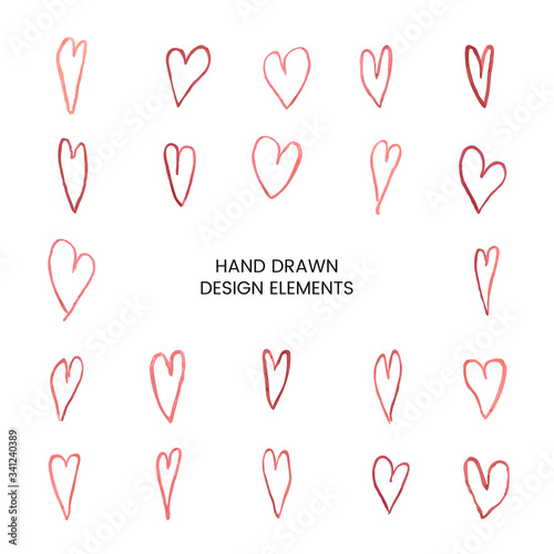 Vector modern set with hand drawn doodle llustrations of heart. Can be used as elemets for design greeting cards, poster, card, packaging paper design
