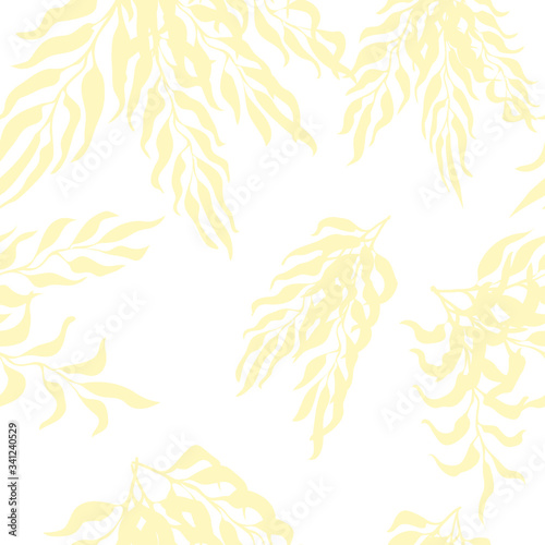 Vector seamless pattern with colorful illustration of exotic leaves. Use it for wallpaper, textile print, pattern fills, web page, surface textures, wrapping paper, design of presentation