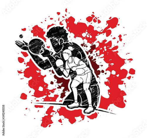 Group of Ping Pong players, Table Tennis players action cartoon sport graphic vector.