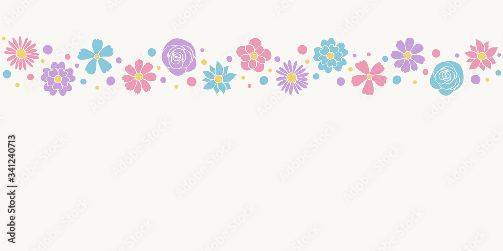 Concept of a banner with colourful flowers and copyspace. Mother’s Day, Women’s Day and Valentine’s Day background. Vector