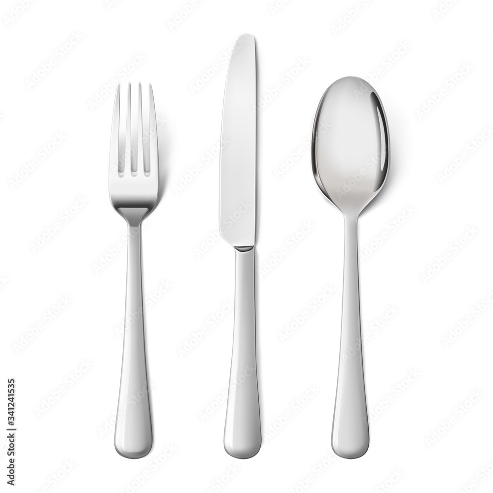 Set cutlery of fork, spoon. Hight realistic vector illustration isolated on white background. Ready for your design. EPS10.
Set cutlery of fork, spoon. Hight realistic vector illustration isolated on white background. Ready for your design. EPS10.