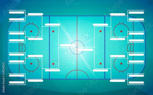 Tournament bracket template for 16 teams on blue hockey field background