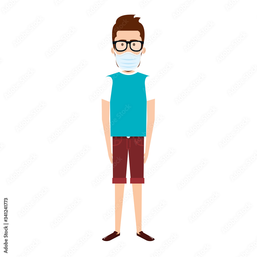 young man with face mask and eyeglasses isolated icon vector illustration design