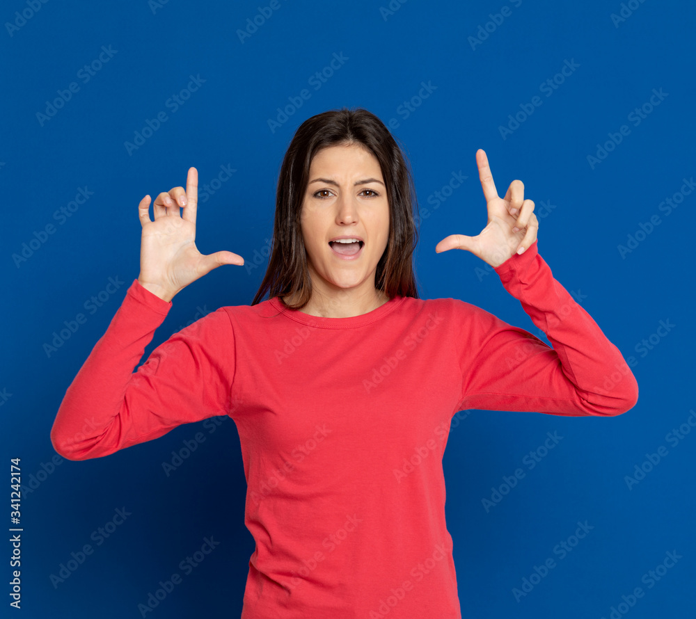 Brunette young woman wearing a red T-shirt Brunette young woman wearing a red T-shirt