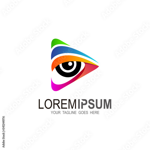 Technology logo with play icons, eye logo