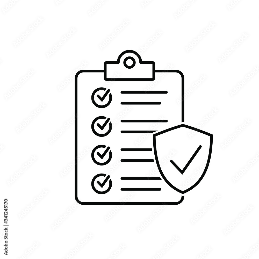 Clipboard with checklist and shield icon, Insurance policy icon, symbol for web site and app design. Clipboard with checklist and shield icon, Insurance policy icon, symbol for web site and app design.